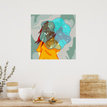 Meisje met Umbrella in Wind Rain Green Swirl