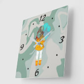 Meisje met Umbrella in Wind Rain Green Swirl Vierkante Klok (Hoek)