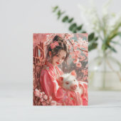 Meisje met Varken Chinese Zodiac Art Briefkaart (Staand voorkant)