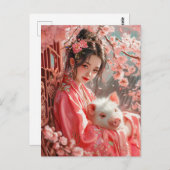 Meisje met Varken Chinese Zodiac Art Briefkaart (Voorkant / Achterkant)