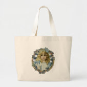  meisje met Victoriaans blauwe poot en bloemen Grote Tote Bag (Voorkant)