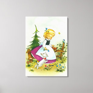  meisje met vintage hond canvas afdruk