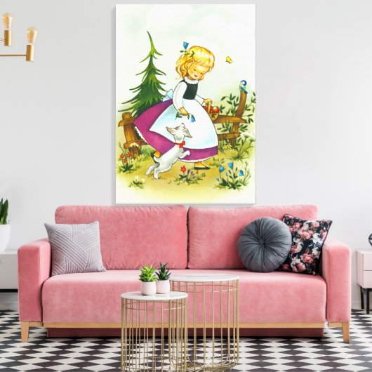  meisje met vintage hond canvas afdruk (Insitu (Woonkamer))