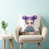 Meisje met violette dekbedden geconcentreerd op ha kussen (Stoel)