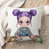 Meisje met violette dekbedden geconcentreerd op ha kussen (Deken)