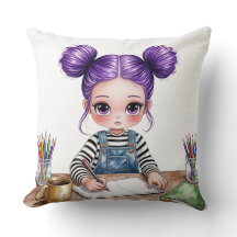 Meisje met violette dekbedden geconcentreerd op ha