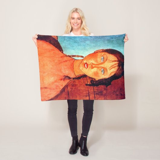 Meisje met vlechten, Modigliani Fleece Deken (In situ)