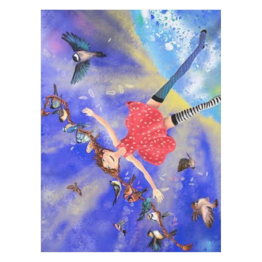 Meisje met vogel Tablecloth Fantasy Tafelkleed (Voorkant)