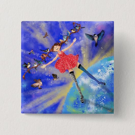 Meisje met vogelgriep Button Fantasy (Voorkant)