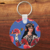 Meisje met vogels en rode bloemen sleutelhanger (Achterkant)