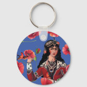 Meisje met vogels en rode bloemen sleutelhanger (Achterkant)