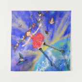 Meisje met vogeltapestry Fantasy Wandkleed (Voorkant)