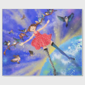 Meisje met vogelwrapping Gift Fantasy Cadeaupapier (Vlak)
