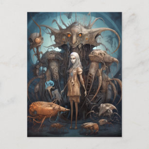 Meisje met vreemde monsters Surreal Art Briefkaart