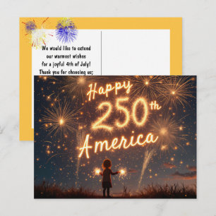 Meisje Met Vuurwerk Voor Amerika's 250e Verjaardag Briefkaart