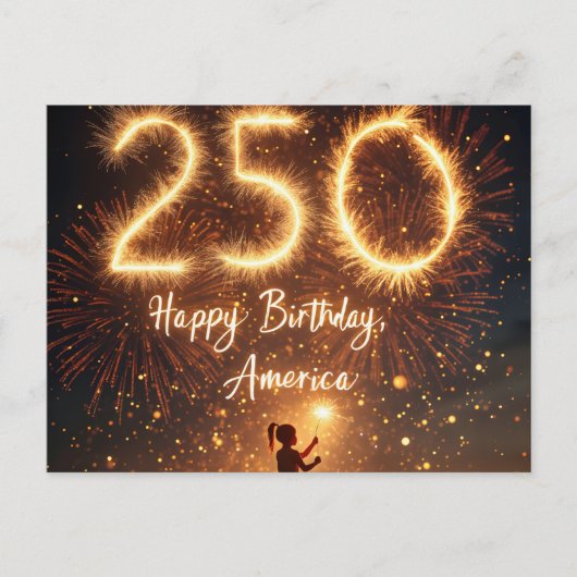 Meisje Met Vuurwerk Voor Amerika's 250e Verjaardag Briefkaart (Voorkant)