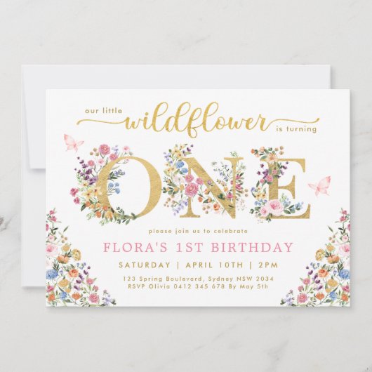  meisje met wilde bloemen 1e verjaardag Partij I Kaart (Voorkant)