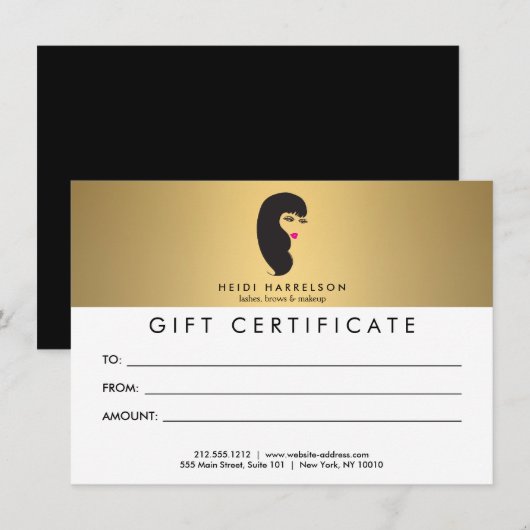 Meisje met Wimpers Nep Goud Cadeaubon (Voorkant / Achterkant)