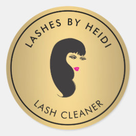 Meisje met wimpers op Faux Gold Lash Cleaner Ronde Sticker
