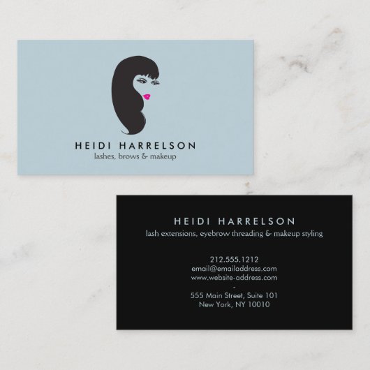 Meisje met wimpers op Lt Blue Beauty Visitekaartje (Voorkant / Achterkant)
