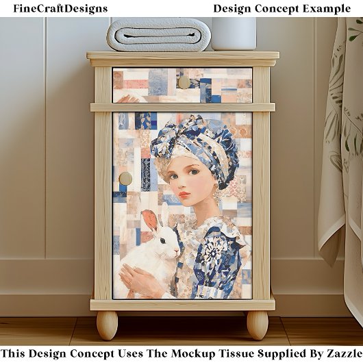 Meisje met wit konijn, Patchwork EB9L Decoupage Tissuepapier