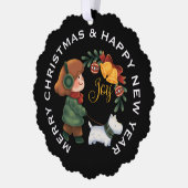 Meisje met witte Scottie Hond, GEPERSONALISEERDE K Ornament Kaart (Links)