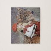 Meisje met wolf en schaatsen Winter legpuzzel (Verticaal)