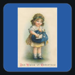 meisje met zak Sticker<br><div class="desc">Schattige,   afbeelding van een klein meisje met een zak vol letters,  is te zien op deze Holiday square sticker. Geweldig om te gebruiken voor die speciale mailing,  decoreren,  knutselen en meer!</div>
