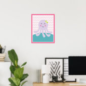 Meisje met zeeleven Roze Octopus Kunst Poster (Thuiskantoor)