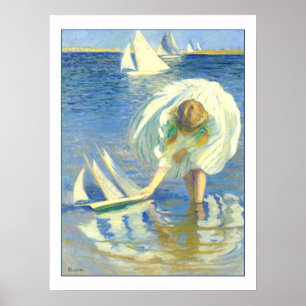 Meisje met zeilboot van Edmund Charles Tarbell Poster