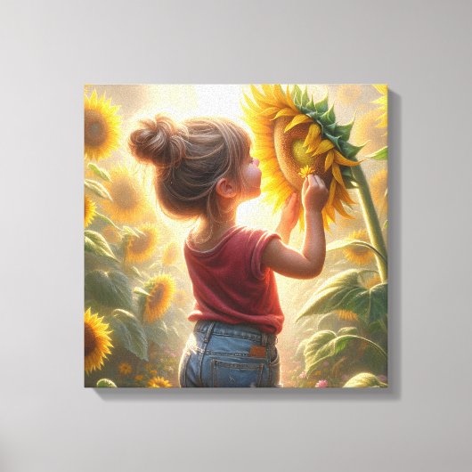 Meisje Met Zonnebloem Canvas Afdruk (Voorkant)