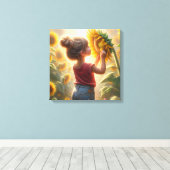 Meisje Met Zonnebloem Canvas Afdruk (Insitu (Houten vloer))