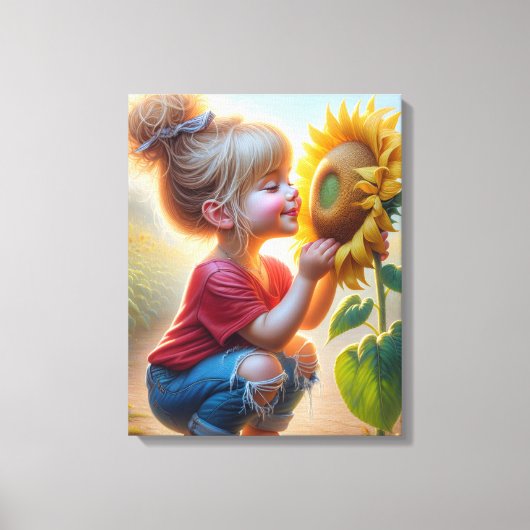 Meisje Met Zonnebloem Canvas Afdruk (Voorkant)