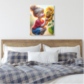 Meisje Met Zonnebloem Canvas Afdruk (Insitu (Slaapkamer))