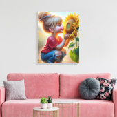 Meisje Met Zonnebloem Canvas Afdruk (Insitu (Woonkamer))