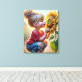 Meisje Met Zonnebloem Canvas Afdruk (Insitu (Houten vloer))