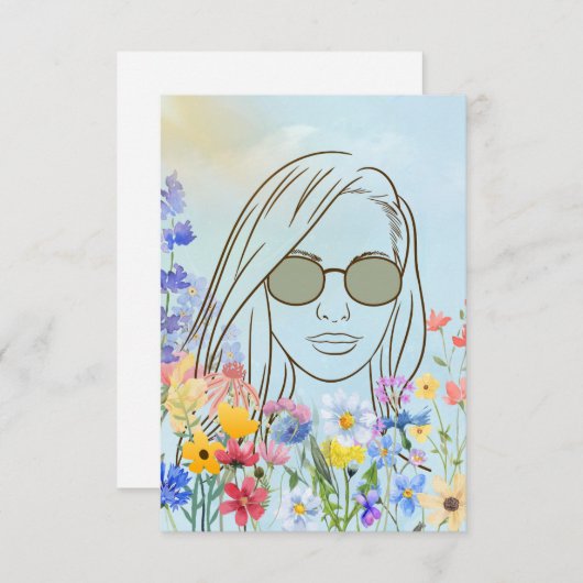 Meisje met zonnebril in zonnige tuinkaart bedankkaart (Voorkant / Achterkant)