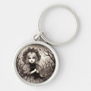 Meisje met zwart kitten spooky retro halloween sleutelhanger