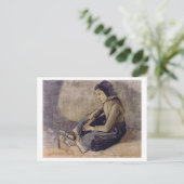 Meisje met zwart Pet Zitten Vincent van Gogh Briefkaart (Staand voorkant)