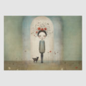 Meisje met zwarte kat en rode klaprozen - decoupag tissuepapier (Voorkant)