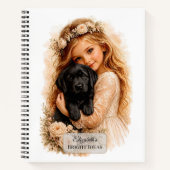 Meisje met zwarte Labrador-puppy Notitieboek (Voorkant)