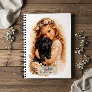Meisje met zwarte Labrador-puppy Notitieboek