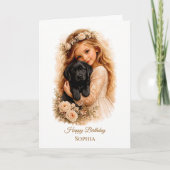 Meisje met zwarte labradorpuppy kaart (Voorkant)