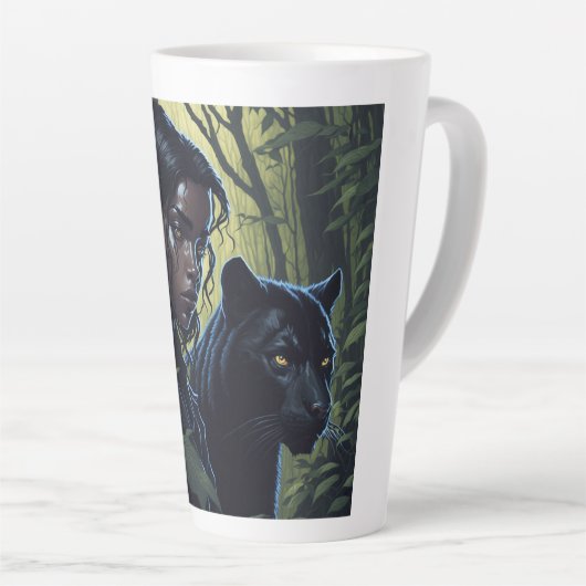 Meisje met zwarte panter latte mok (Rechterhoek)