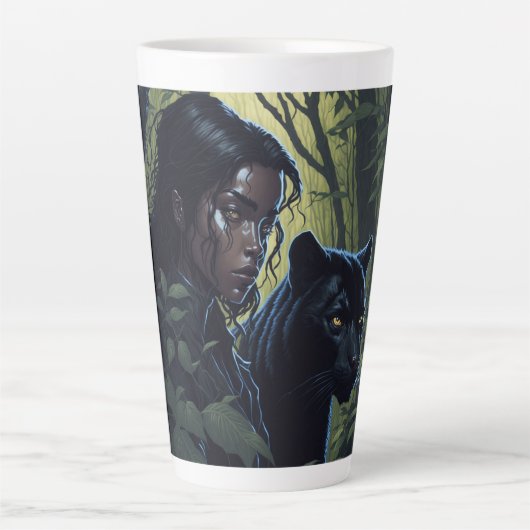 Meisje met zwarte panter latte mok (Voorkant)