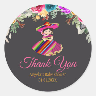 Meisje Mexicaanse bloemen Fiesta Ronde Sticker