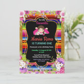 Meisje Mexicaanse Fiesta Floral 1e verjaardag uitn Kaart (Staand voorkant)