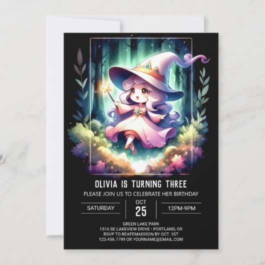 Meisje Minimalist Wizard Verjaardag Kaart (Voorkant)