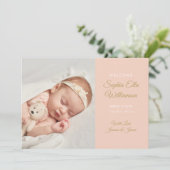 Meisje Modern Gouden Script Foto Geboorteaankondig Aankondiging (Staand voorkant)