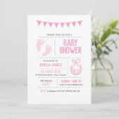Meisje Modern Roze Baby shower Uitnodiging (Staand voorkant)